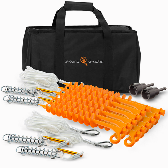 GroundGrabba Lite 12 Pack Camping Kit with Spring Ropes